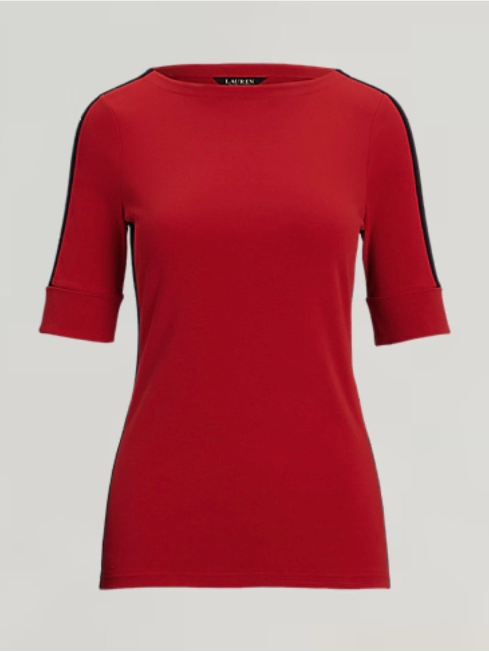 Lauren Ralph Lauren Red Short-Sleeve Top with Black Shoulder Trim